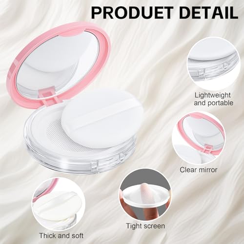 2-Pack Refillable Loose Powder Container with Puff & Mirror - 0.17 oz Travel Portable Empty Makeup Compact with Mesh for Women Girls, Pink - color: Pink