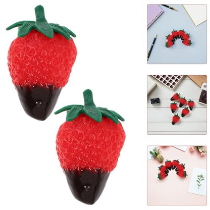 Zerodeko 8pcs Chocolate Dipped Fake Strawberries Artificial Fruit Ornaments with Dark Leaves Realistic Simulated Food Decoration for Photography Props Party Centerpiece