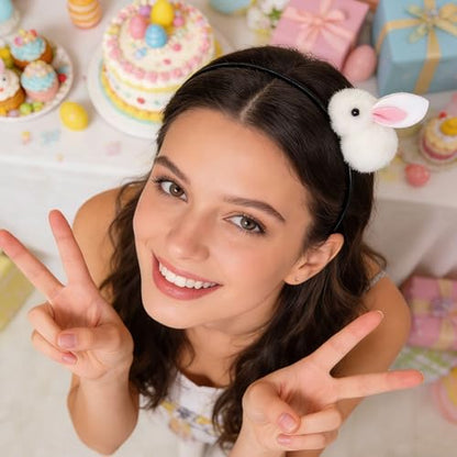 Pvoiue Easter Bunny Headband - Cute Plush Rabbit Hair Band for Women - color: White