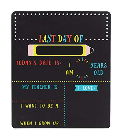 Kate & Milo First and Last Day of School Chalkboard Sign, Reusable Double Sided Back to School Photo Prop with Chalk, Kids Milestone Board - style: First and Last Day School Chalkboard
