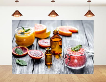 15x8ft Citrus Spa Bath Salt Backdrop with Blood Orange and Grapefruit Slices Photography Background for Skincare Party and Relaxation Event Decorations Banner Photo Booth Props - size: 15x8ft