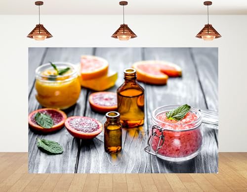 4x4ft Citrus Spa Bath Salt Backdrop with Blood Orange and Grapefruit Slices Photography Background for Skincare Party and Relaxation Event Decorations Banner Photo Booth Props - size: 4x4ft