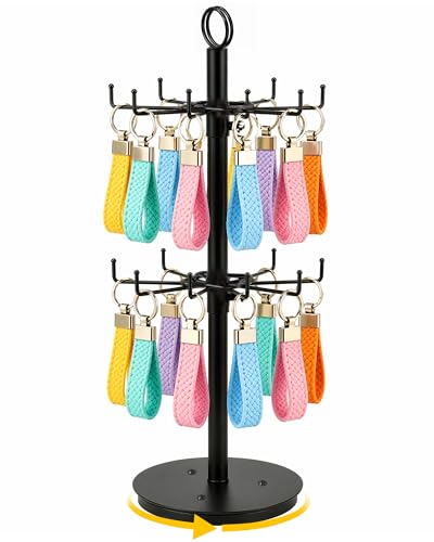 ORLESS 2 Tier Rotating Jewelry Display Stand, Keychain Display Stand with 16 Hooks, Black Metal Retail Display Spinning Holder for Vendor, Spinning Display Rack for Necklace Bracelet Earring Organizer - color: Black-2 Tier-16 hooks