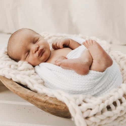 Newborn Photography Props for Baby Boys and Girls Newborn Wraps for Infant Baby Photoshoot Waffle Texture Knit Blanket - color: White