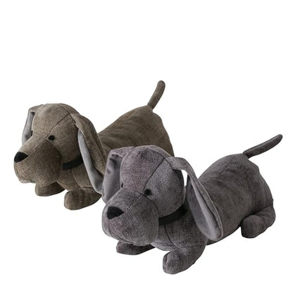 WHW Whole House Worlds Weighted Puppy Dog Door Stoppers, Set of 2, Floppy Ears, Brown Grey, Black Noses, Long Daschund Tummies, Tails Up, Chenille Polyester, 15 Inches - color: Puppy Dog Door Stoppers, Set of 2,