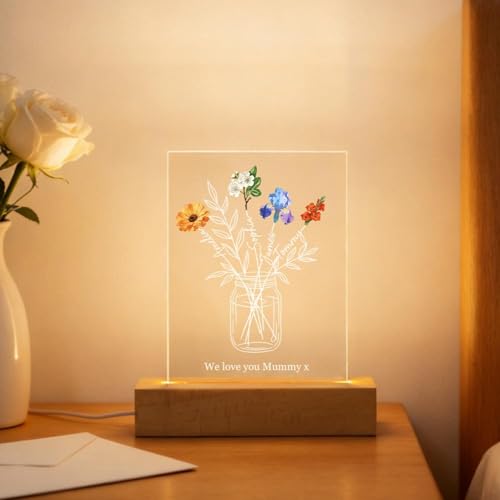 Personalized Grandma's Garden Night Light, Custom Birth Month Flowers and Kids Name LED Night Light, Family Bouquet Decor, Mothers Day Gift, Mom Gift, Grandma Gifts - color: Style 1