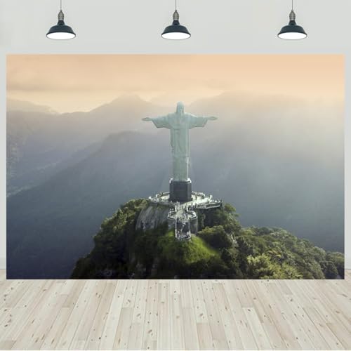 7x5ft Christ The Redeemer Backdrop Famous Place in Rio de Janeiro Brazil Historical Architecture Photography Background Holiday Vacation Travel Party Decorations Photo Studio Props - size: 7x5ft