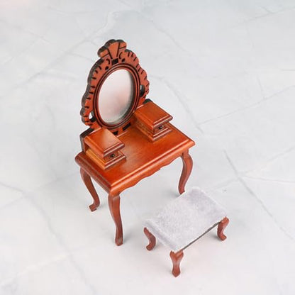 1/12 Vanity Desk with Stool Pretend Makeup Vanity Table Toy, DIY Accessories Photo Props for Handcraft, Micro Landscape Gift