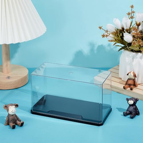 OLYCRAFT Clear Plastic Display Case 7x3.5x4 Inch Display Stand Box Self-Assembl Display Case with Black Base Dust Proof Protection Showcase for Collection Bricks Blocks Models - color: Black Flat Base