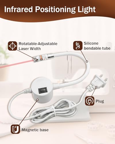 Magnetic Positioning Quilting Light for Sewing Machine, Red Guide Line Tool, Straight Stitch Seam Guide, Rotating Lazer Guided Stitching Accessory, LED for Sewing Machines Precision(1pc-STRAIGHT LINE)
