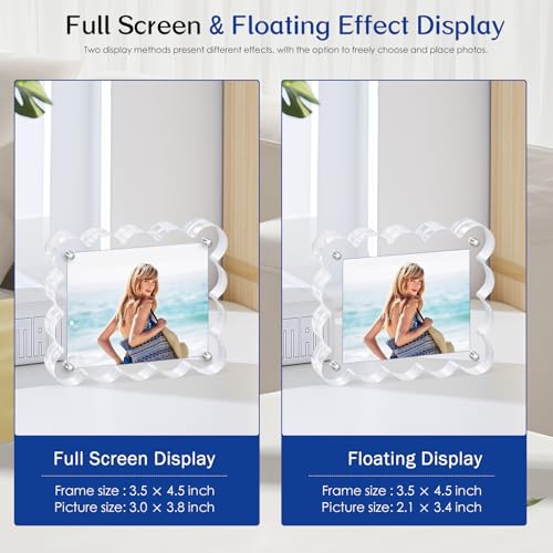 2Pack Magnetic Acrylic Picture Frames 2×3 Inch - Scalloped Glass Frame with 10+10mm Thick Block, Double Sided Clear Frames for Desktop Display | Trendy Home Gift (2 Pack, 2×3) - color: 2 Pack, size: 2×3