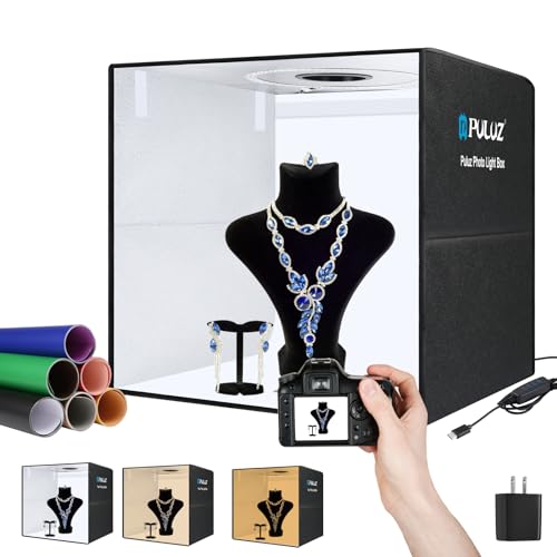 PULUZ Light Box Photography, 20x20 inch Large Photo Light Box with 200 LED Beads, CRI >95, Professional Portable Photo Booth Shooting Tent Kit with 12 Color Backdrops for Product Photography
