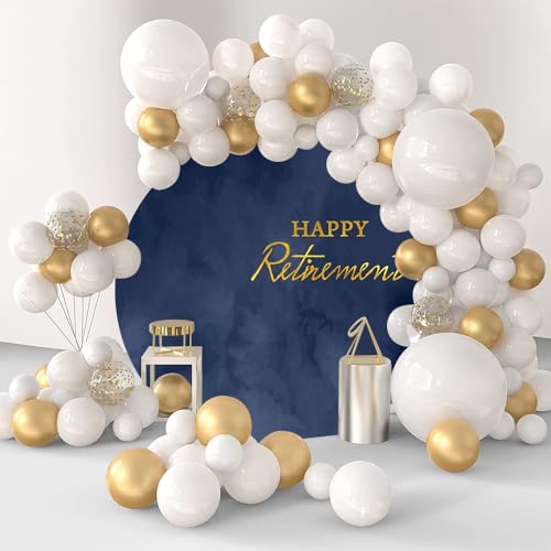 Navy Blue Marble Happy Retirement Round Backdrop Cover 7.2x7.2ft Happy Retirement Circle Backdrop Cover Calm Navy Blue Marble Texture Photography Background for Men Party Decor Portrait Props