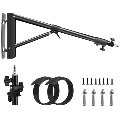 Wellmaking Wall Mount Triangle Boom Arm 53inch/135cm Length Adjustable Support 180° Flexible Rotation, Up to 4.26ft. With Tilt Adapter Light Stand with Standard 1/4 to 3/8 Metal Male Screw Photography - size: 53inch/135cm