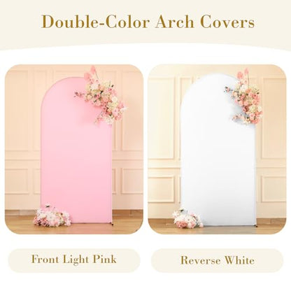 Pink and White Arch Cover 6ft Spandex Baby Shower Arch Backdrop Cover for Girls Birthday Party Bridal Shower Wedding Balloon Arch Stand Cover Gender Reveal Photo Arch Covers Stretchy Backdrop - color: White Pink, size: 6FT