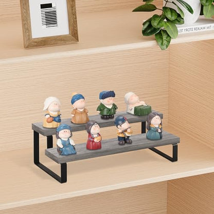 YINMIT Wooden Display Riser Stand, Tiered Perfume and Cologne Organizer Stand, 2 Tier Spice Rack Organizer, Rustic Display Shelf for Candles (2 Tier,Grey) - color: 2 Tier,Grey