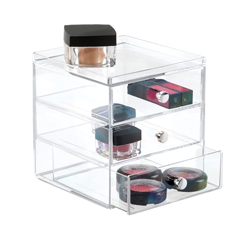 Clarity Cosmetic Organizer for Vanity Cabinet to Hold Makeup, Beauty Products - 3 Drawer, Clear - color: Clear, size: 6.5" x 7" x 7" (Single)