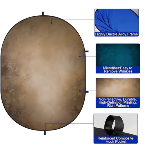 Kate Collapsible Backdrop Brown Blue Pop Up Background Portable for Headshot and Portrait Photography, Video, 5x6.5ft - color: CB06