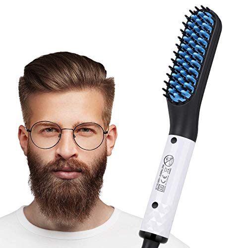 Electric Beard/Hair Straightener Brush Comb, Hot Tools Hair Flat Curling Iron, Fast Shaping for Beard Grooming And Hair Styling for Men, White