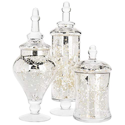 MyGift Set of 3 Silver Mercury Glass Apothecary Jars, Weddings Centerpiece Candy Buffet - color: Silver