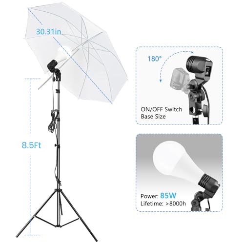 SLOW DOLPHIN 10 x 8.5 ft Photography Photo Video Studio Background Stand Support Kit with Muslin Backdrop (White Black), 5500K 85W LED Blub, Umbrella Lighting Kit for Studio, Portrait, Video Shooting