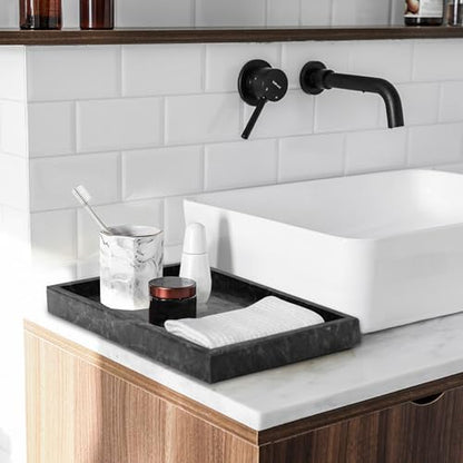 Marble Bathroom Tray,Pure Natural Vanity Tray,Marble Trays for Kitchen Counter Non-Ceramic/Non-Resin,Stone Tray 12 x 8 inch (Black) ﻿ - color: Black