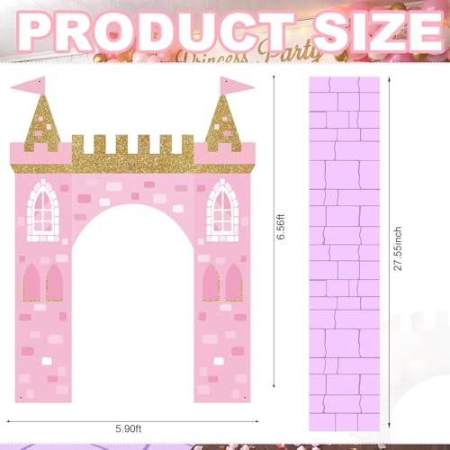 Frienda Princess Party Decorations Kit Pink Castle Backdrop Princess Door Cover with Rug 200 Purple and Pink Paper Chain Royal Kingdom Wall Fort for Renaissance Knight Castle Photo Props - style: Princess
