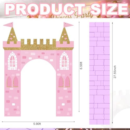 Frienda Princess Party Decorations Kit Pink Castle Backdrop Princess Door Cover with Rug 200 Purple and Pink Paper Chain Royal Kingdom Wall Fort for Renaissance Knight Castle Photo Props - style: Princess