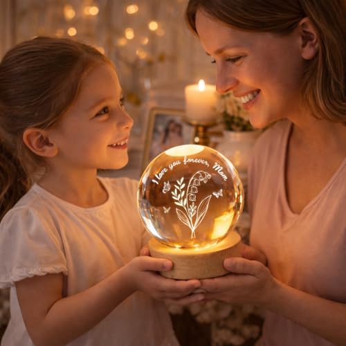 Noni Personalized Grandma's Garden Crystal Ball LED Night Light, Custom Birth Month Flowers, Heartfelt Gift for Grandma, Mom, Mother's Day Style 02 - color: Style 02