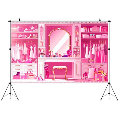 HANYING Pink Princess Cloakroom Backdrop,10x7ft Cartoon Girly Vanity Table Makeup Photography Background,Girls Birthday Baby Shower Photo Backdrop,Portrait Studio Props,HY0137YL