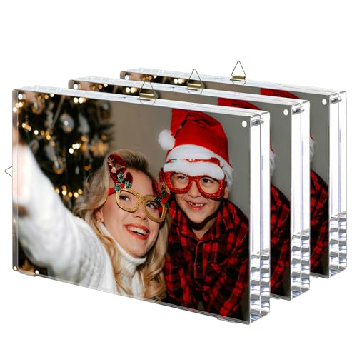AITEE 5x7 Acrylic Picture Frames 3 Pack 20% Thicker Block, Clear Picture Frames Freestanding Double Sided Magnetic Acrylic Lucite Frameless Transparent Square Photo Frame Gift for Wall and Desktop Display - size: 5X7