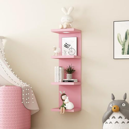 LitaEther Versatile 4 Tier Wall Shelf Unit,Pink Lack Wall Shelf,Display Floating Shelf with LED Remote Control Light - color: Pink, size: 4 Tier