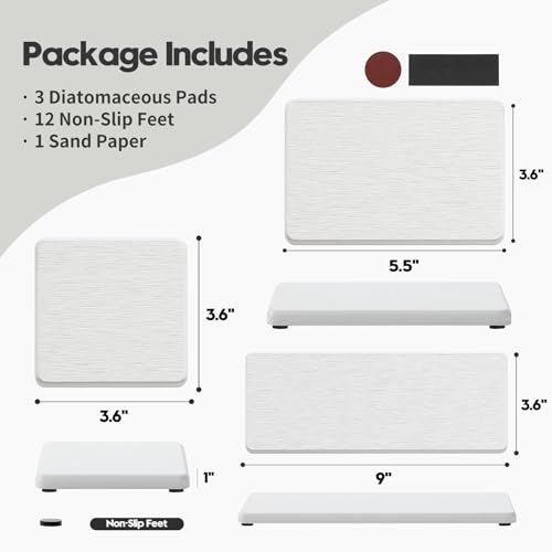 Razborci 3PCS Bathroom Sink Vanity Trays, Quick Stone Drying Mat Dish Soap Dispenser Sponge Holder for Kitchen Counter, Diatomaceous Earth Water Absorbing Caddy Organizer, White - color: 3 Pack - White, size: 9" X 3.5"