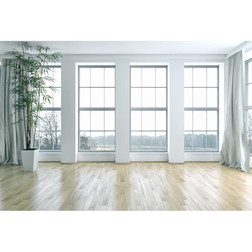 Empty Room Backdrop French Windows Living Room Plants Wooden Floor Background for Photography Modern Interior Room Home House Office Backdrop Decorations Video Conferencing Banner Props 5x3ft - color: Light Brown_White, size: 5x3ft