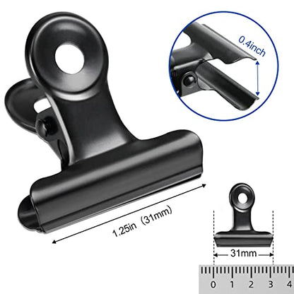 30 Pack Bulldog Clips 1.25 Inches Small Hinge Paper Clips Metal Hinge Clips for Crafts, Food Bags, Drawings, Photos at Home Kitchen & Office Usage, Black, 31mm - color: Black, size: 31mm