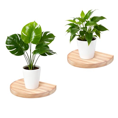 Small Wood Floating Shelves (2-Pack, 6-inch Diameter) - Round Sturdy Invisible Wall Mount Display for Small Plants,Toys,Bathroom,Living Room Storage & Modern Rustic Décor (Carbonized Brown) - color: Carbonized Brown, size: 6 Inch-2 Pcs
