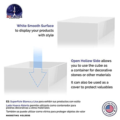 2 Pack Acrylic Display Riser Boxes 3 Piece White Retail Product Riser No Lid with Hollow Bottom 4", 5", 6" High Nesting Bins One Open Side Merchandise Storage Box by Marketing Holders - size: Set of 3 White