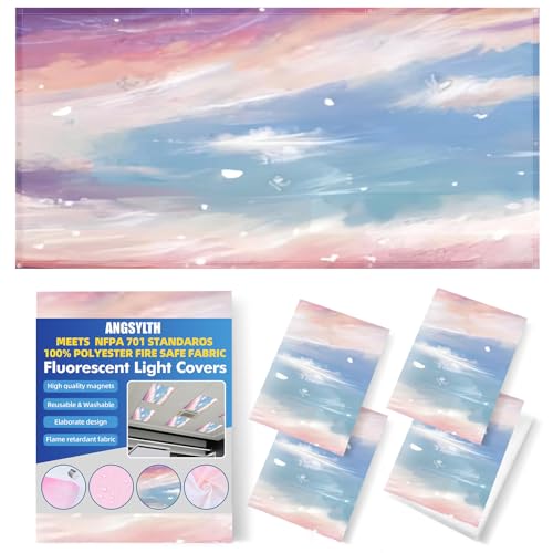 ANGSYLTH 4 Pcs Fluorescent Light Covers with Flame Retardant Certificate - Classroom, Office 4 x 2 Feet 40 Magnetic Covers for Ceiling Lights Filters (Sunset glow) - color: Sunset glow