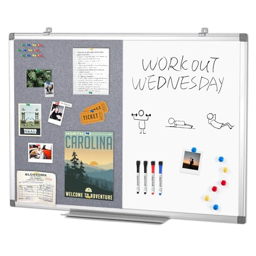 Combination Magnetic Whiteboard & Fabric Board,Dry Erase Board Bulletin Board 36x24inches Combo Vision Board for Wall,Home,School,Office - color: Grey-vertical, size: 36"W x 24"H