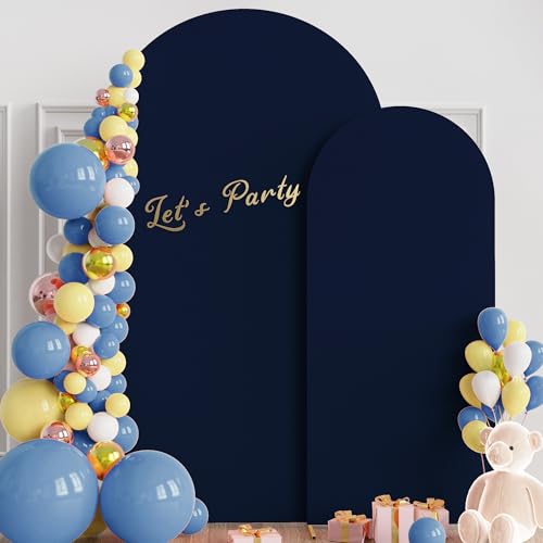 Wokceer Wedding Arch Backdrop Cover 7.2FT, 6FT Set of 2 Spandex Fitted Navy Blue Arch Covers for Round Top Chiara Arch Backdrop Stands Cover for Birthday Party Ceremony Decor - color: Navy Blue, size: 7.2FT,6FT