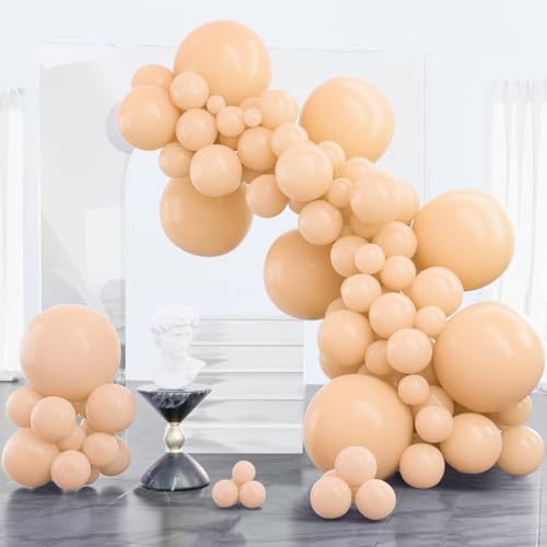 PartyWoo Nude Balloons 100 pcs Different Sizes Pack of 18 12 10 5 Inch Matte Latex Balloon Arch Kit Garland Beige Boho Apricot Balloons for Wedding Baby Shower Graduation Birthday Party Decorations - color: Apricot-f05, size: 5/10/12/18 inch