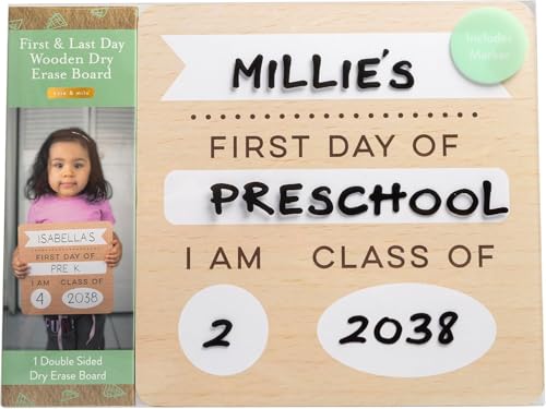 Kate & Milo First & Last Day Board, Dry Erase, Reversible Dry Erase Board, Photo Prop for Kids, Kindergarten Through High School, K-12, Reusable and Erasable - style: Dry Erase School Days Board