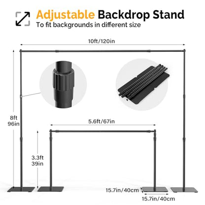 ShowMaven Backdrop Stand, 8x10 ft Adjustable Photo Backdrop Stand Kit, Heavy Duty Background Stand with Steel Base for Photography, Baby Shower, Birthday Parties, Wedding - color: Black