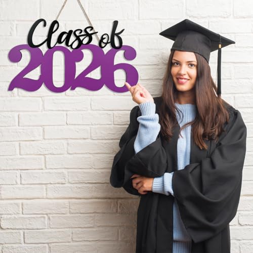 Graduation Decorations 2026 Purple Class of 2026 Wooden Sign Graduate Photo Props for College High School Graduation Party Supplies - color: Purple