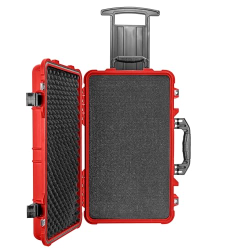 Eylar 22" Carry-On Travel Roller Gear, Camera, Drones, Tools, Equipment Hard Case Waterproof with Foam (Red) - color: Red