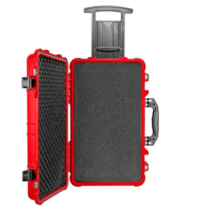 Eylar 22" Carry-On Travel Roller Gear, Camera, Drones, Tools, Equipment Hard Case Waterproof with Foam (Red) - color: Red