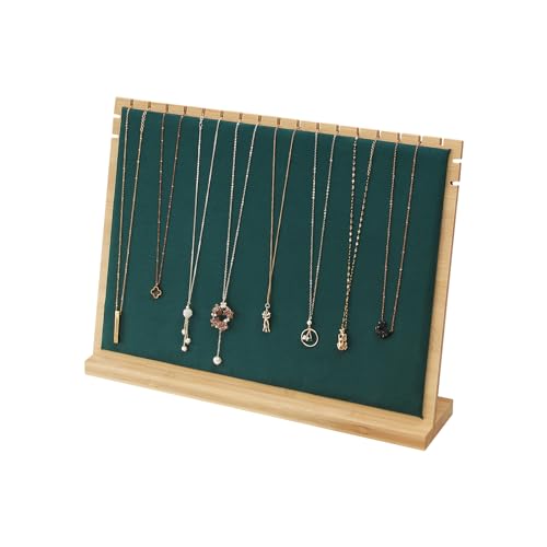 Large Bamboo Necklace Display Stand, Pendant Necklace Wood Jewellery Holder, Chain Necklace Jewelry Big Board Organizer Rack for Store Show Sell (Dark Green Velvet) - color: Dark Green Velvet, size: Big Size(15.7"X11.8")