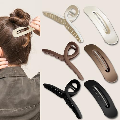 6 Pcs Large Matte Hair Claw Clips, 2 Styles Large Claw Clips for Thin Fine Thick Hair, Flat Hair Clips French Hair Barrette Stylish, No Slip Big Jaw Butterfly Clip for Women Girls - color: Color D