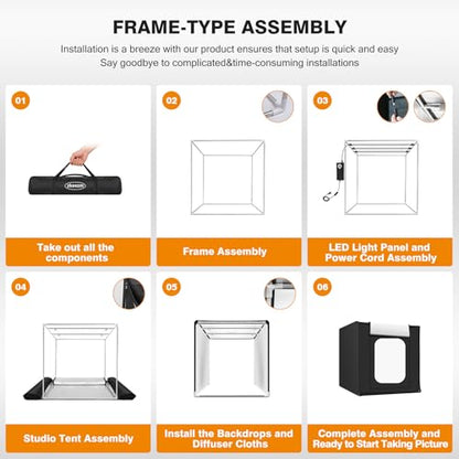 Photo Studio Light Box Photography 32"x32" with 100 LED and 4 Colors Backdrops Photo Box with Lights, Foldable Picture Box for Product Photography with 6500K Brightness - size: 32 Inches With 6500k
