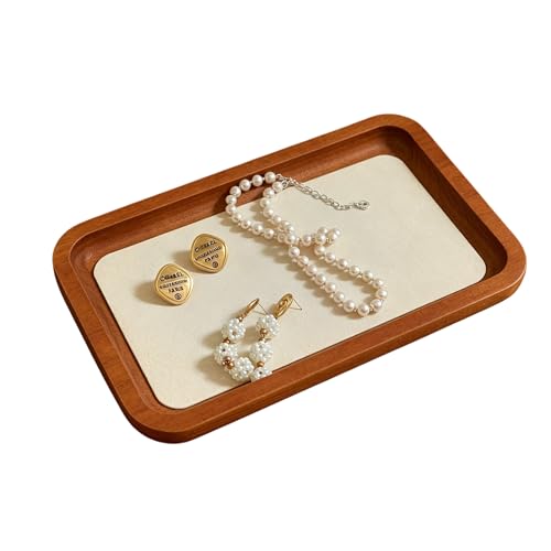 Wooden Jewelry Display Tray Rounded Rectangle Ring Showcase Stackable Elegant Bracelet Watch Jewelry Organizer for Personal Use and Commerce (Old Lace, Medium-W 3.9'' x H 0.6'' x L 7'') - color: Old Lace, size: Medium-W 3.9'' x H 0.6'' x L 7''
